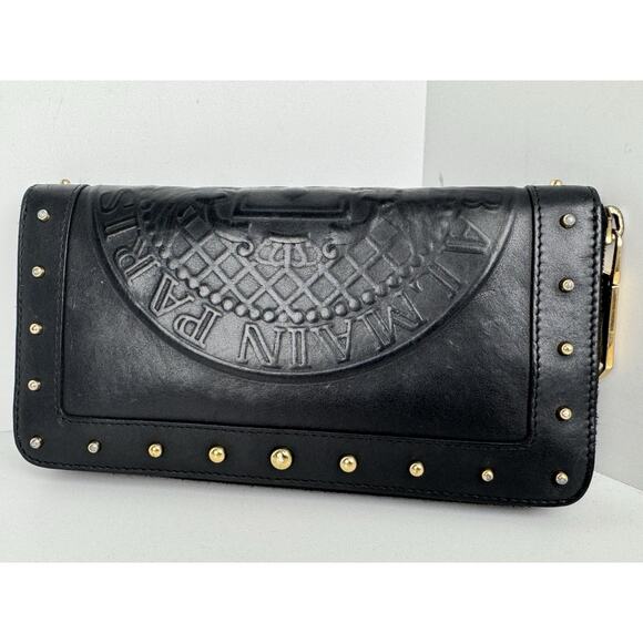 Balmain Embossed Leather Wallet in Black with Gold Hardware B-9 - Picture 1 of 16